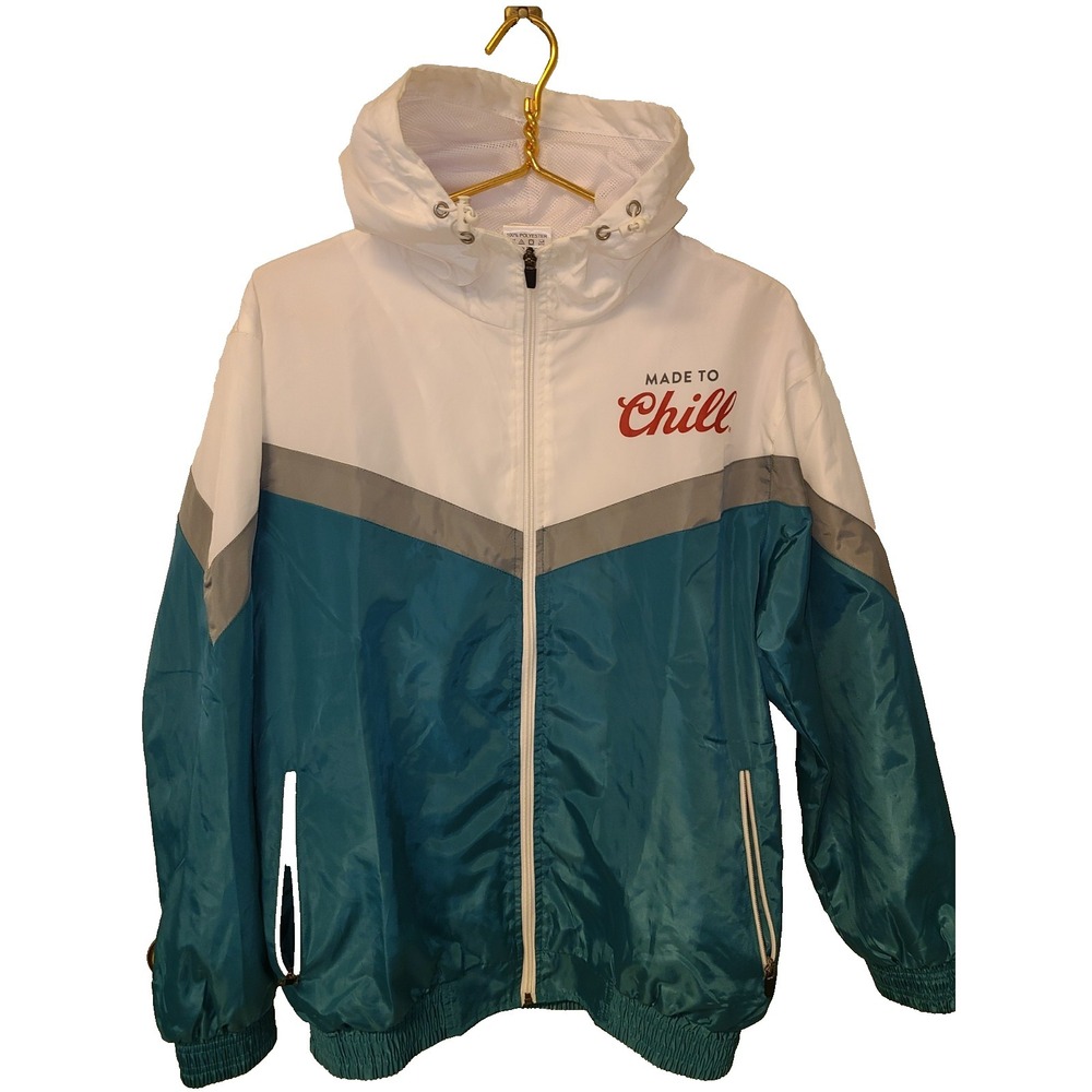 VTG Coors Light Wind Breaker Hoodie Jacket Turquoise Made to Chill Sz Sm‎ Vents